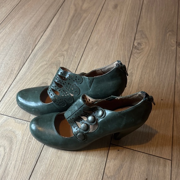 Miz Mooz Shoes - Miz Mooz Dark Green Leather Cutout Mary Jane Heels